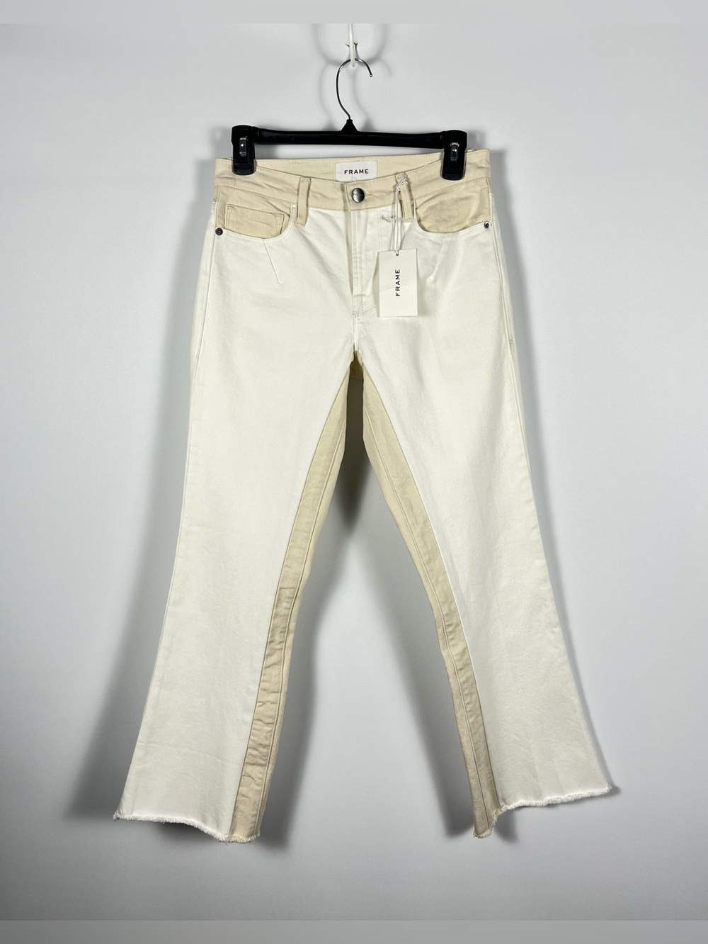 FRAME Le Crop Mini Boot denim pants in the two-tone Multi White Ecru Size 26 NWT